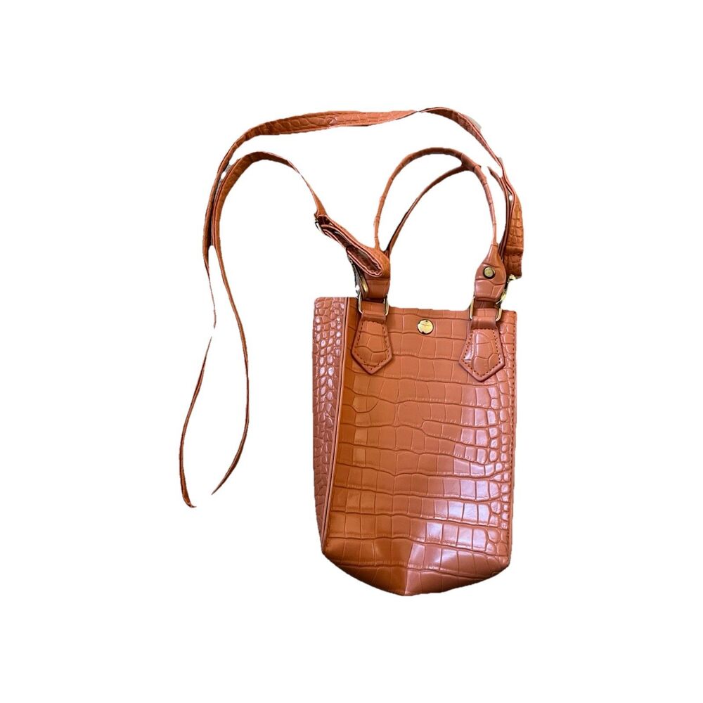 Vintage 80s Cabrelli Orange Faux Leather Crocodile Mini Purse VTG with Strap